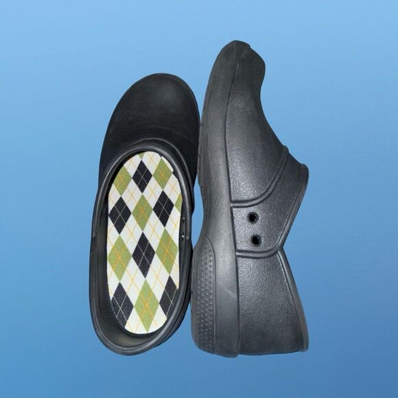 Crocs Neria Pro Black Dual Comfort Clogs Plaid Insoles Size W 9 - Picture 9 of 11